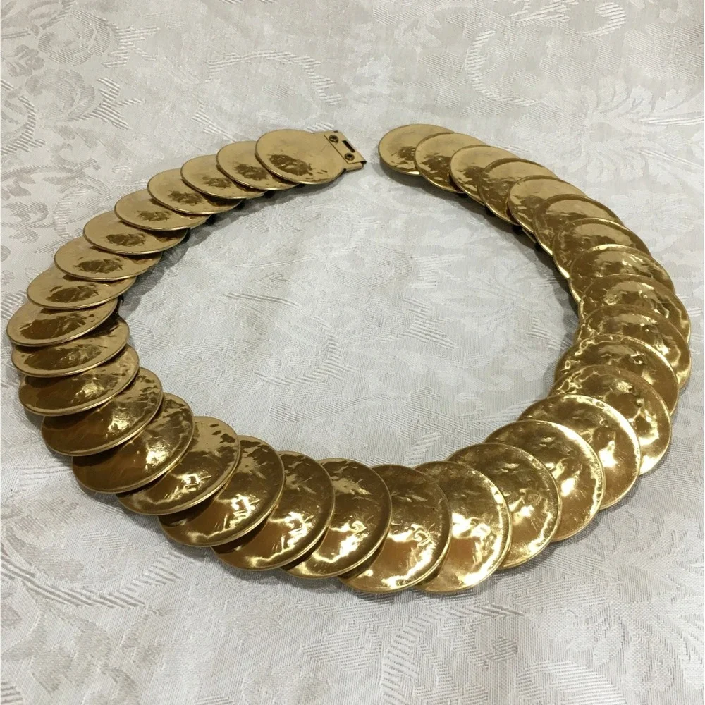Vintage Gold Belt Stretch Scale Belt Hook Clasp Egyptian Revival Metal
